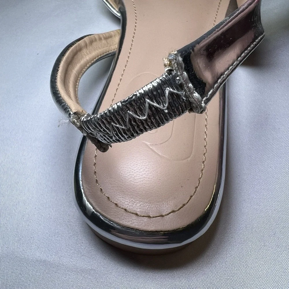 Women's 36‎ Posey Silver Pointy Toe Slingback Pump US 5.5 Kitten Heel Shiny